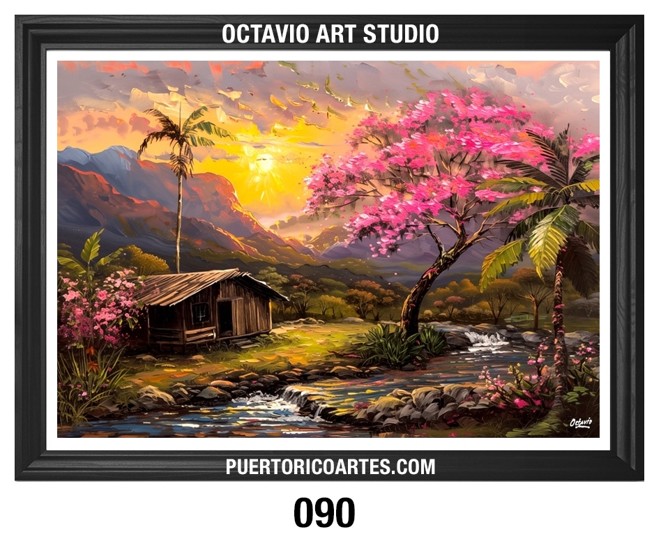 PR-090 – Casita y Roble Rosado en el Rio al Atardecer I