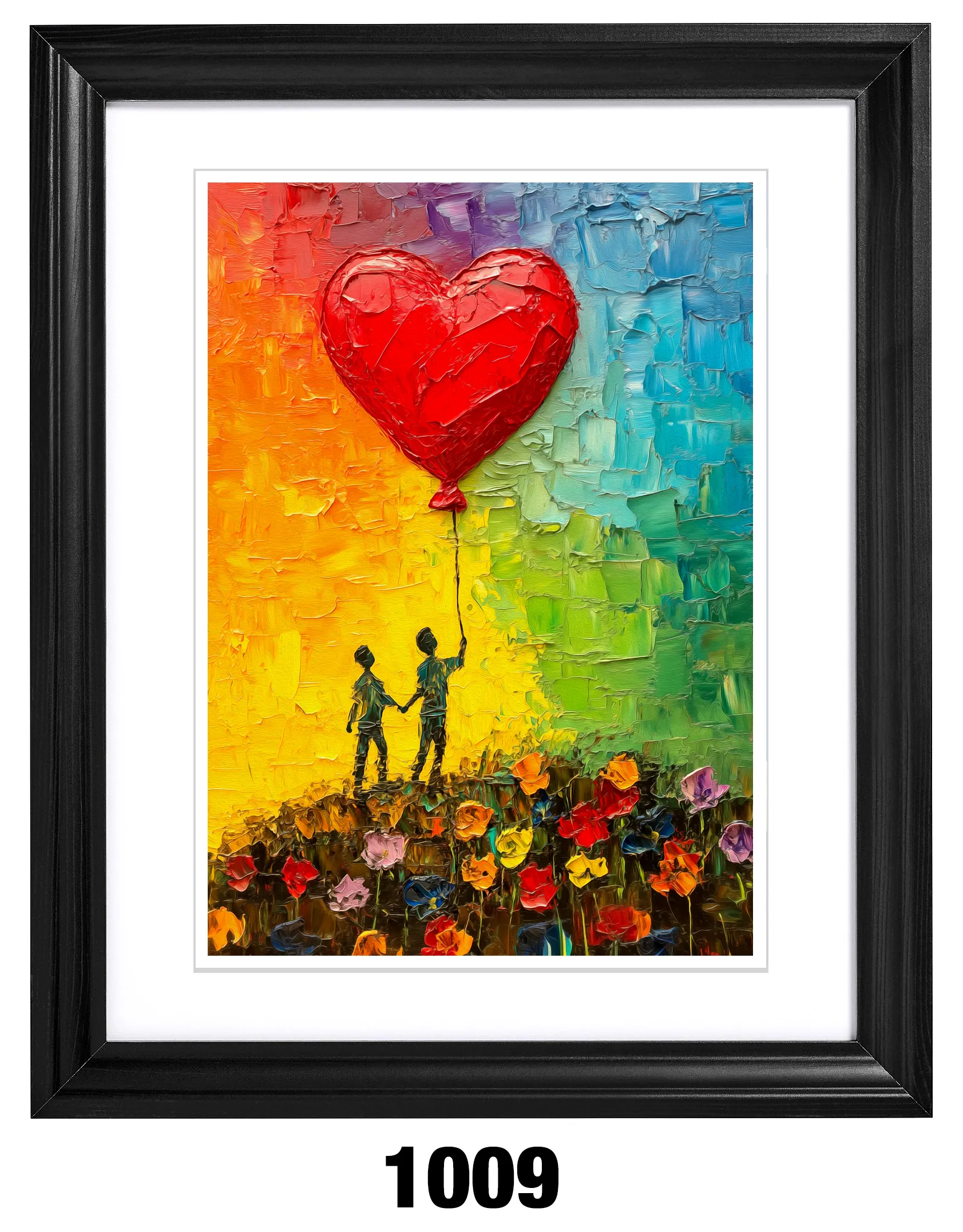 A-1009 Pareja Gay con Colores del Arcoíris y Globo de Corazón Rojo