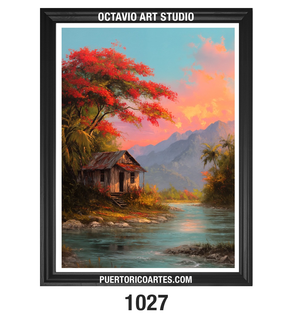 PR-1027 Casita de Campo en el Río con Flamboyán (Vertical)