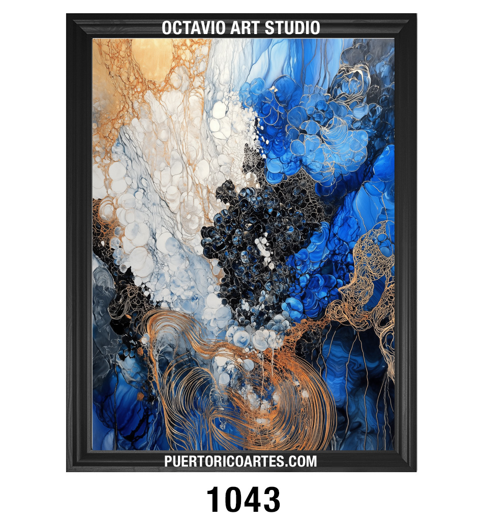 A-1043 Abstract Blue, Black, Gold, White Color Fields II - Octavio Art Studio