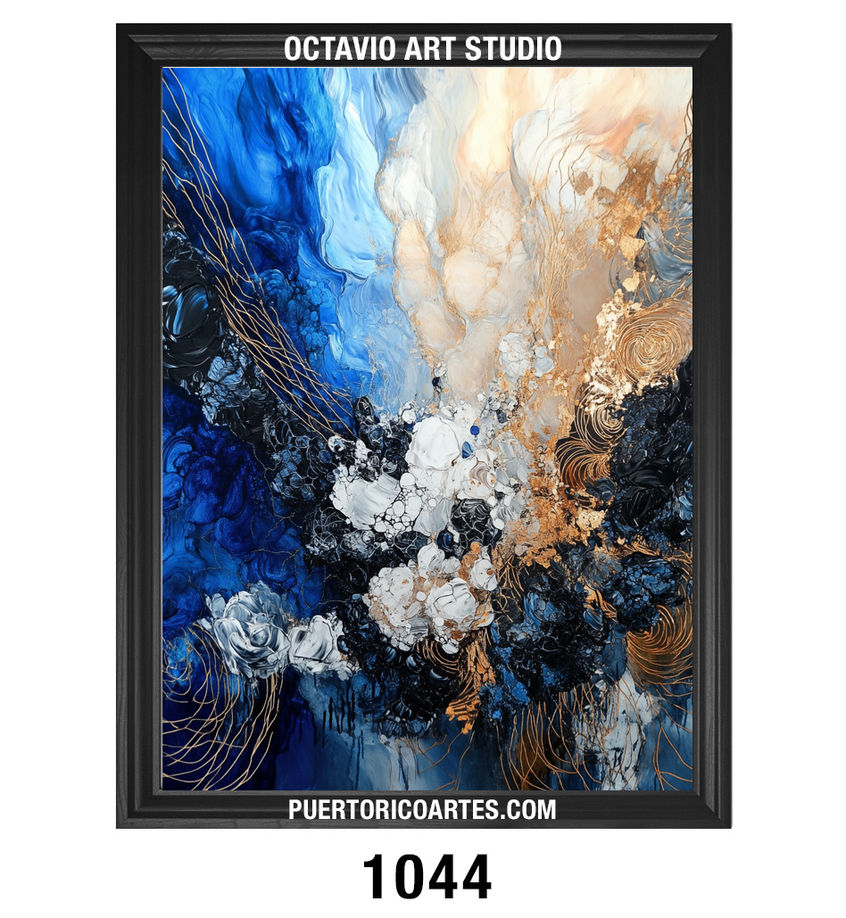 A-1044 Abstract Blue, Black, Gold, White Color Fields I