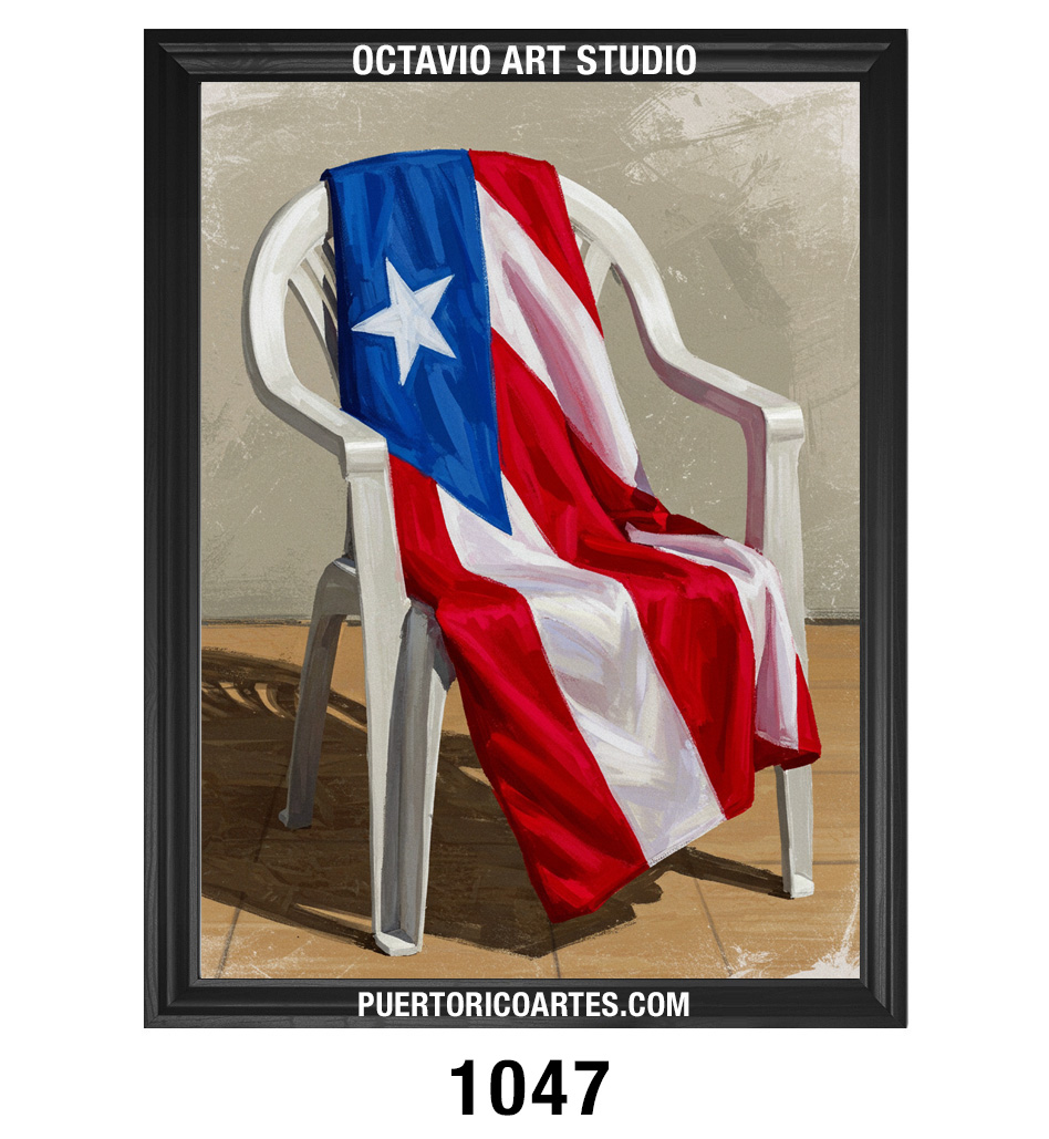 PR-1047 Silla de Plástico Blanca con Bandera de Puerto Rico - Octavio Art studio