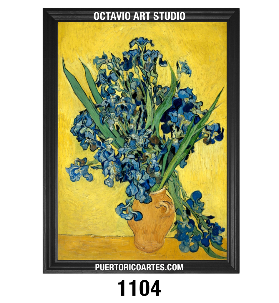 PF-1104 Vase with Irises Against a Yellow Background – Vincent Van Gogh (1889) PF-1104 Vase with Irises Against a Yellow Background - Vincent Van Gogh (1889)