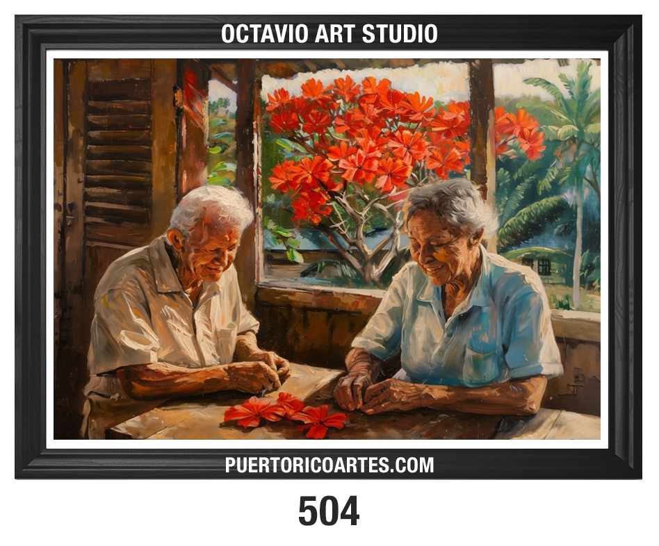 G-504 Dos amigos en la Mesa con Flores (Two friends)