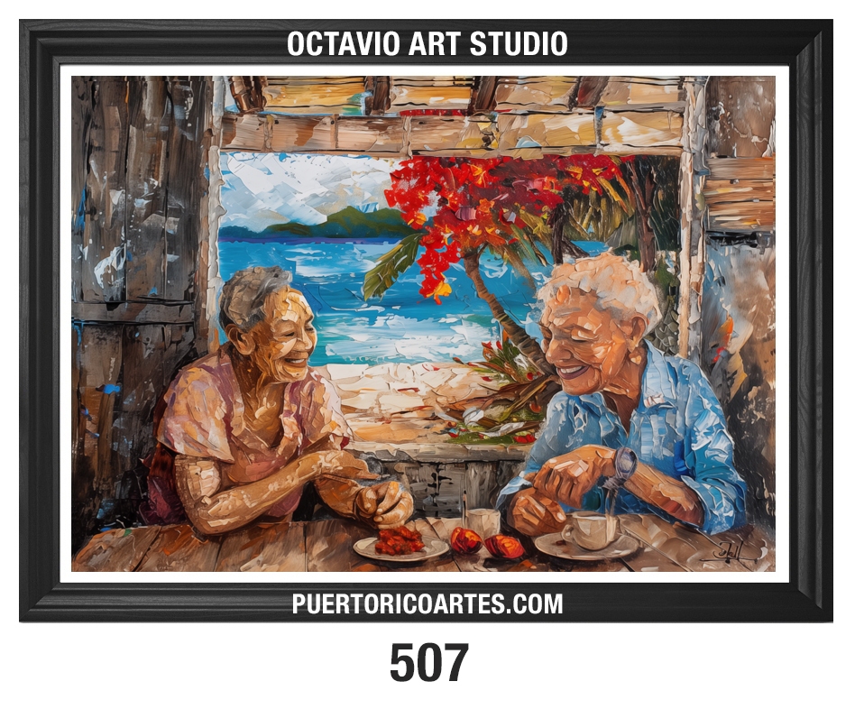 G-507 Amigas tomando café en la ventana frente al mar 1 (Frtiends drinking coffee by the Window)