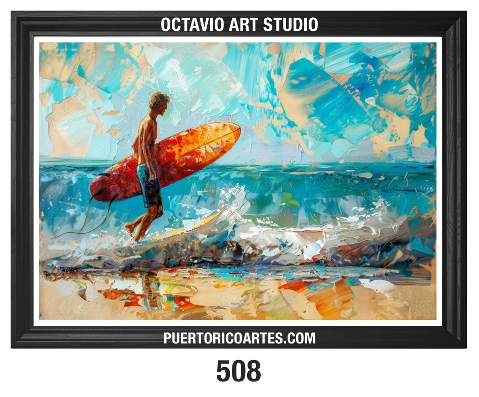 PR-508 Surfer en la Playa con su Tabla