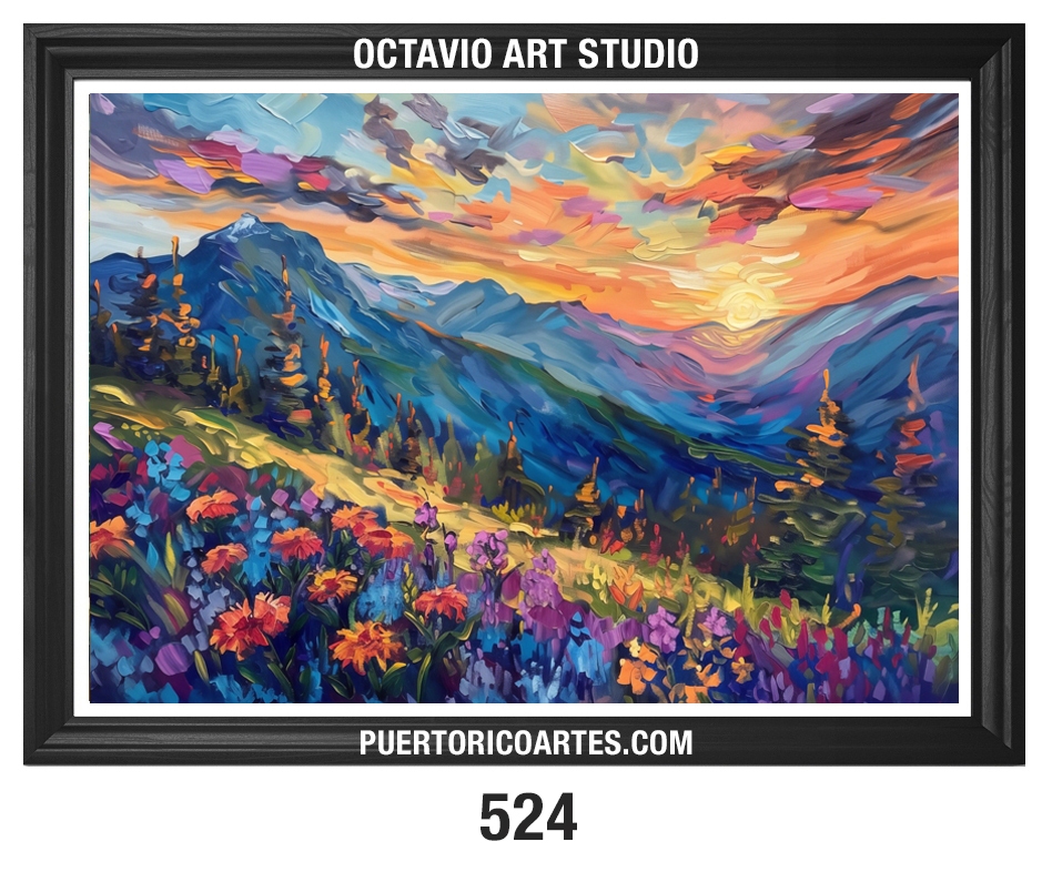 A-524 Paisaje Abstracto de Montañas y Flores al Atardecer II