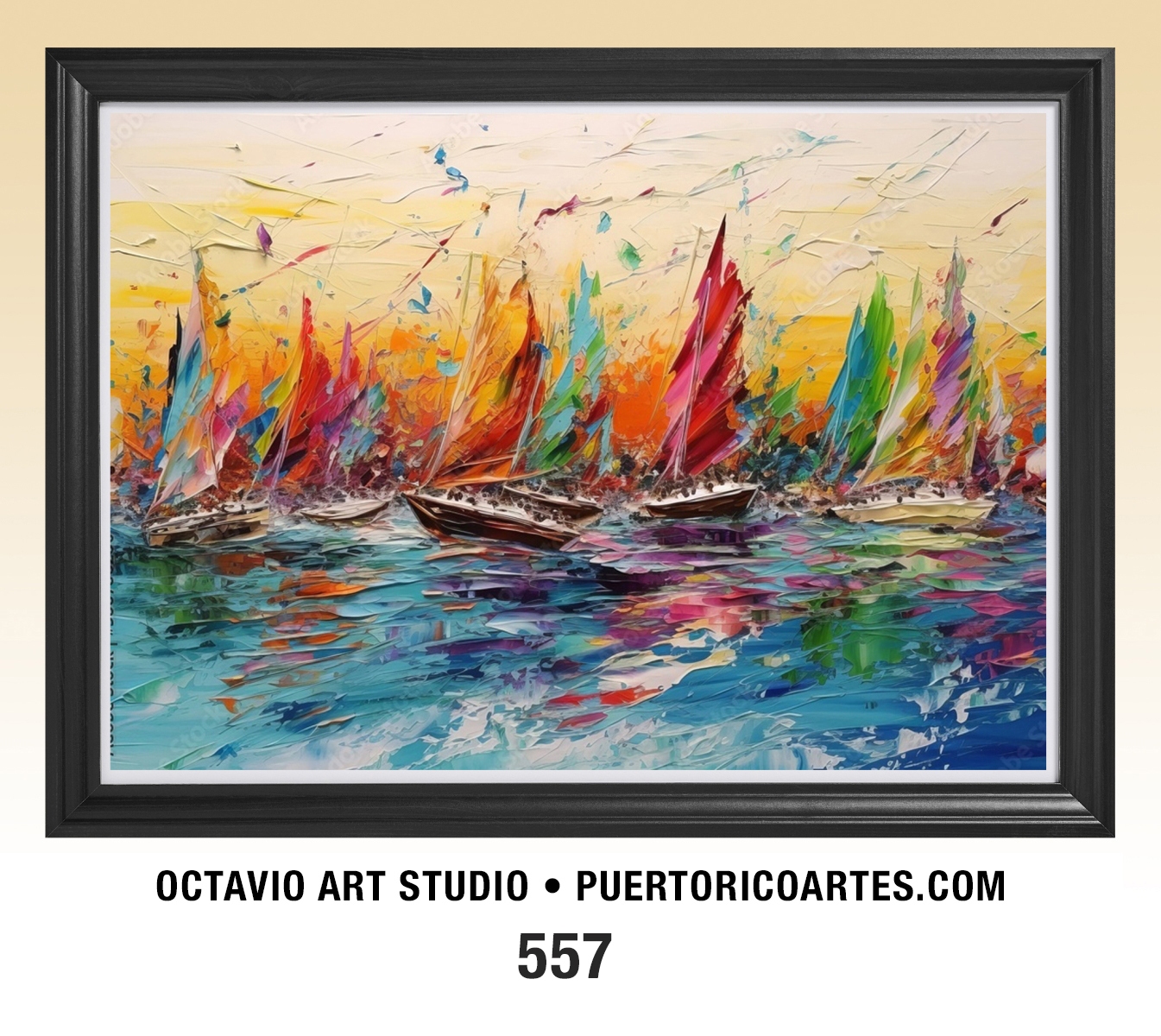 PR-557 Veleros Abstractos a Colores en el Mar al Atardecer I