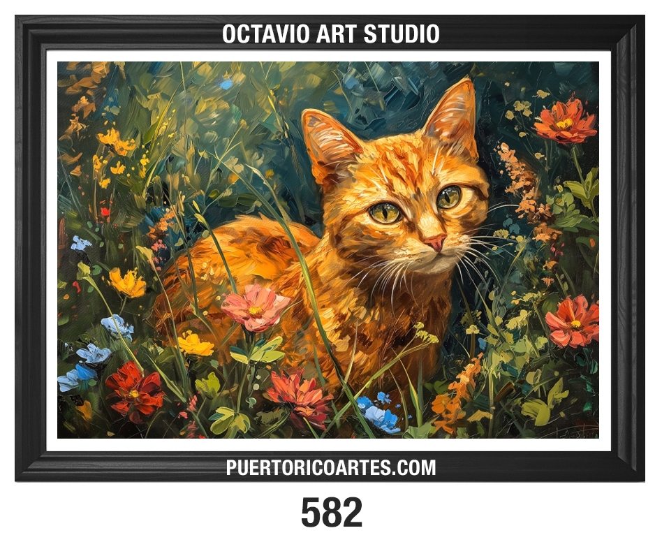 AN-582 Gato Tabby Anaranjado en el Jardín de Flores I
