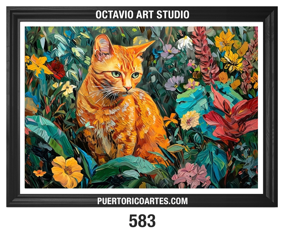 AN-583 Gato Tabby Anaranjado en el Jardín de Flores II