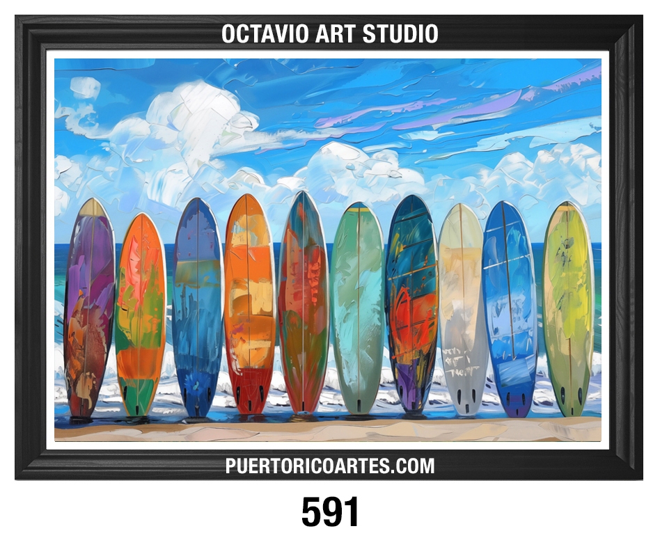 PR-591 Tablas de surfear de colores en la Playa