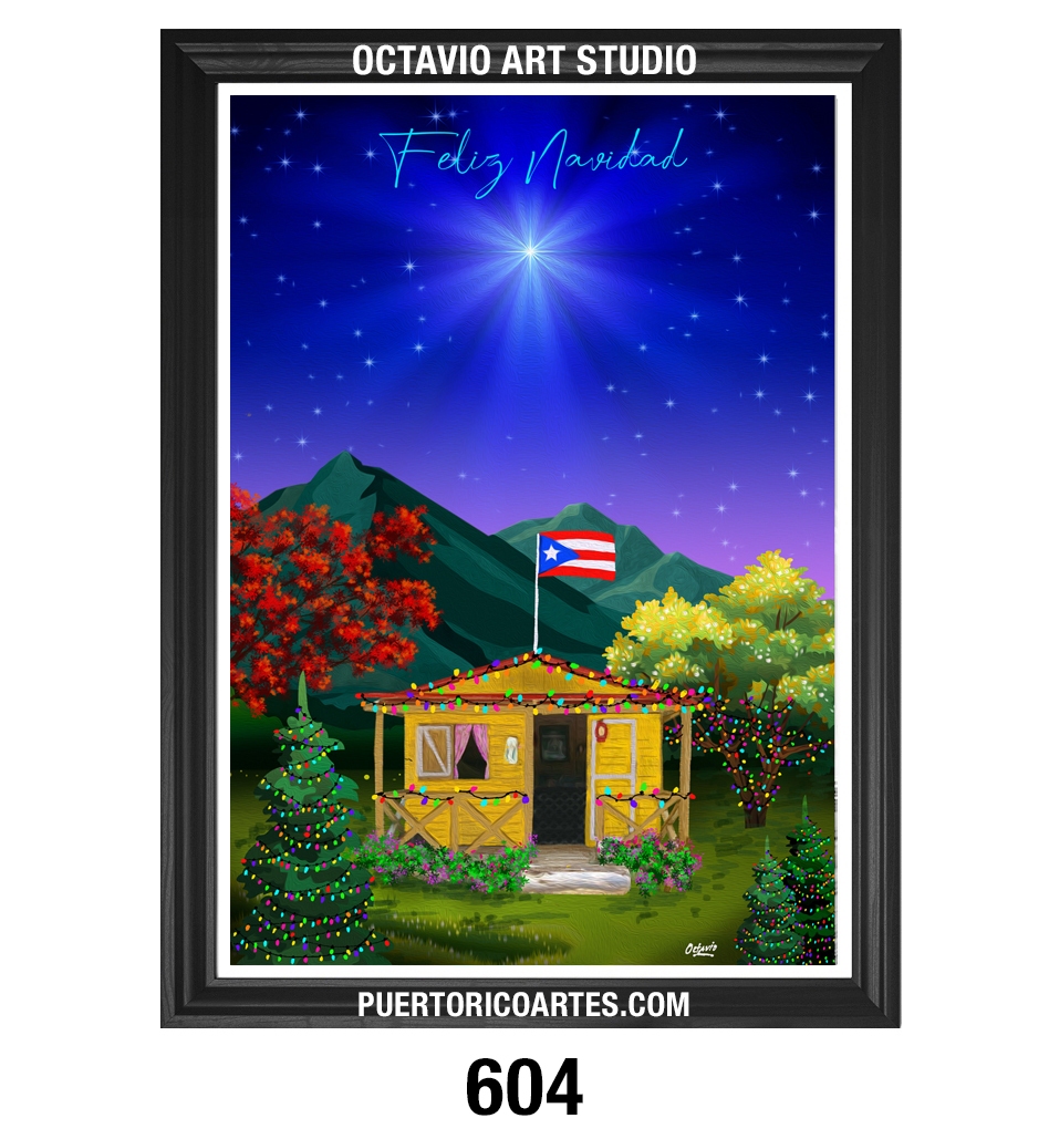 PR-604 Casita de Playa de Noche en Navidad (Vertical)