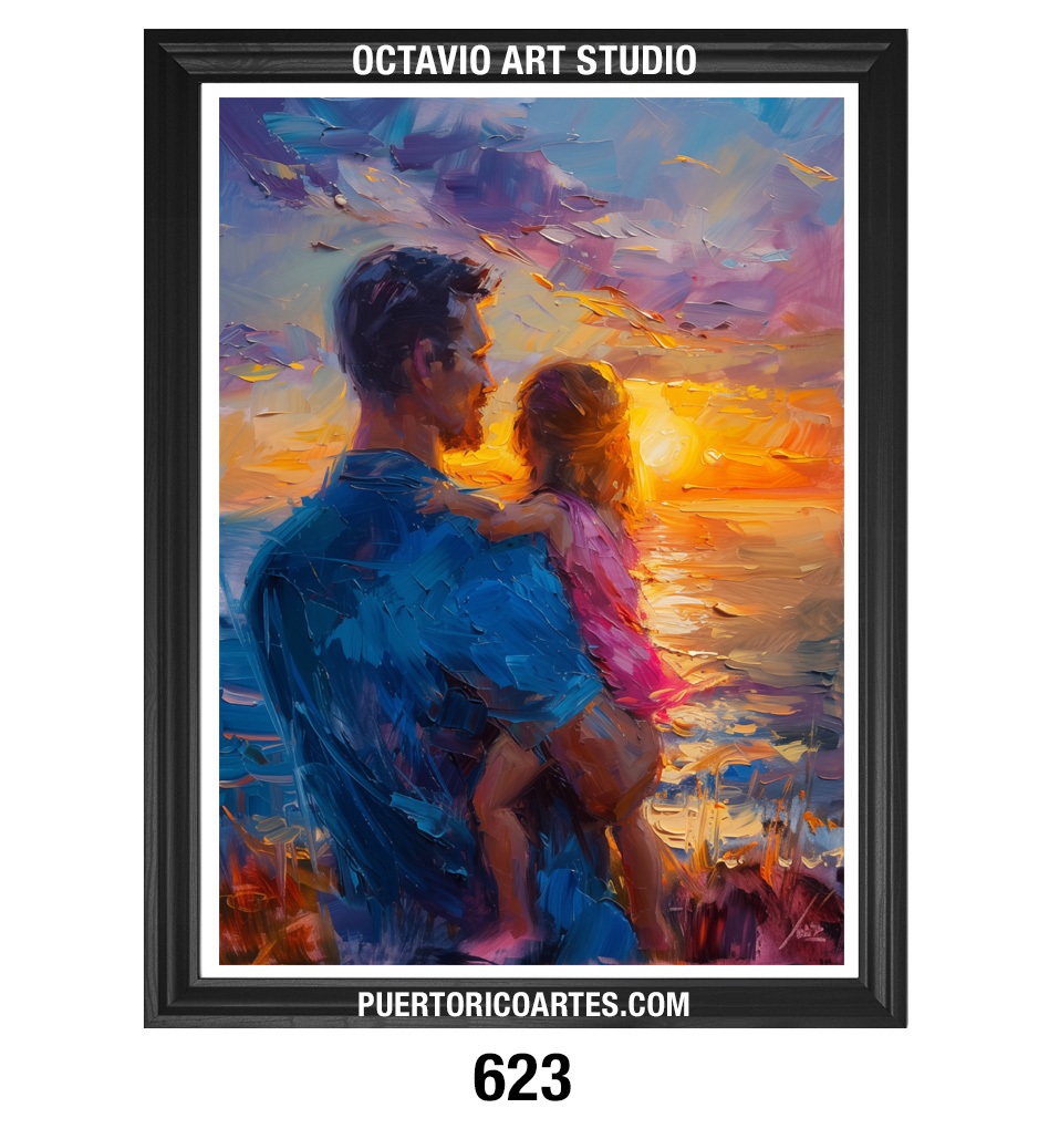 G-623 Padre con su hija mirando el Atardecer en la Playa (Vertical)