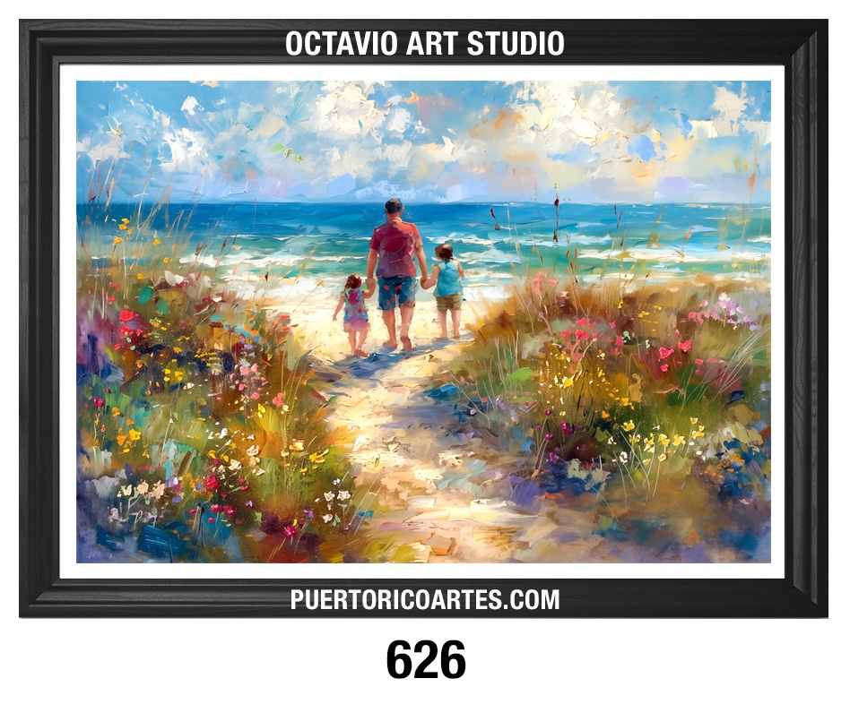 G-626 Padre con dos hijos caminando hacia la Playa II