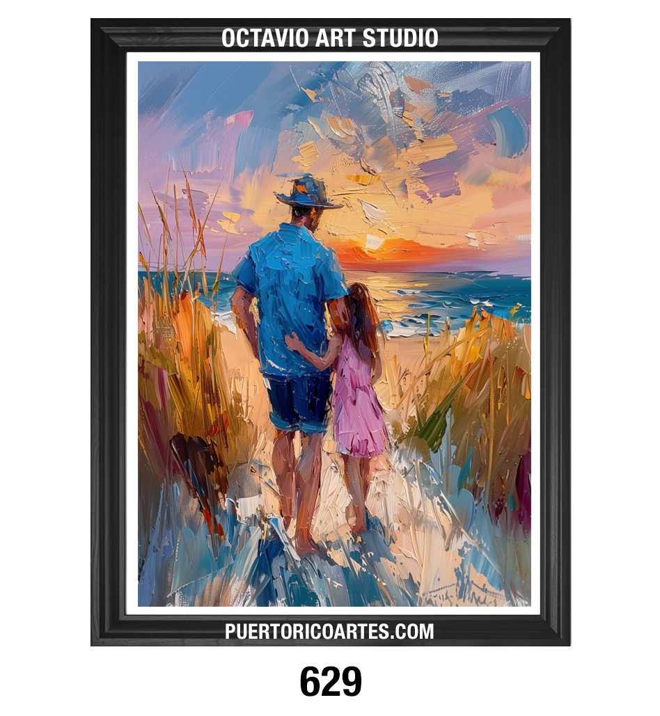 G-629 Padre su hija caminando hacia la Playa II (Vertical)