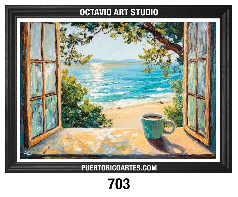 PR-703 Taza de Café en Ventana Mirando el Mar