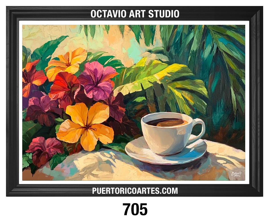 PR-705 Taza de Café con Flores Tropicales