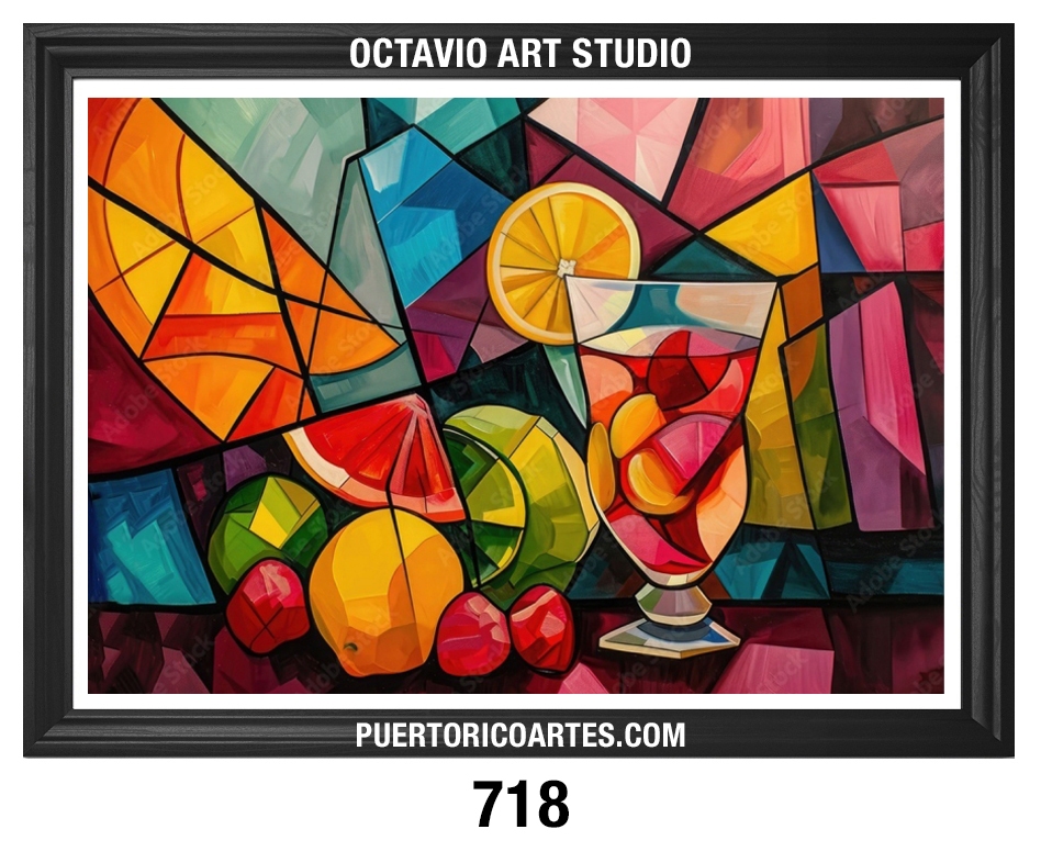 PR-718 Bodegón Abstracto con Sangría y Frutas con efecto de Vitrales