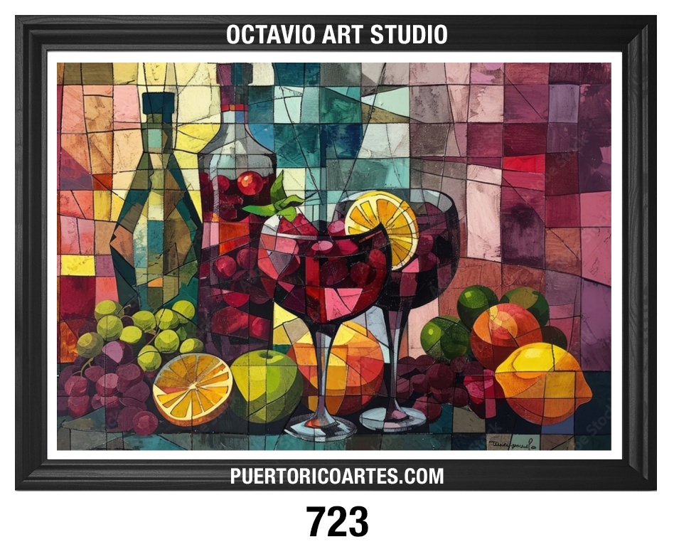 PR-723 Bodegón de Vinos y Frutas con efecto de Vitrales XII