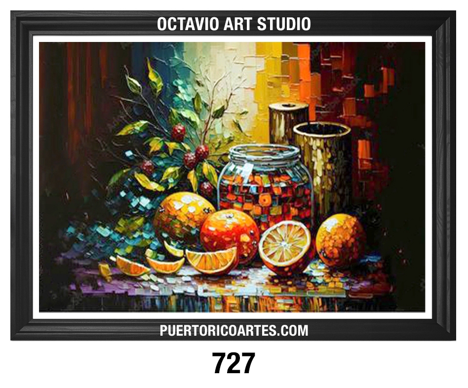 PR-727  Bodegón con Vino y Frutas Abstracto Oscuro