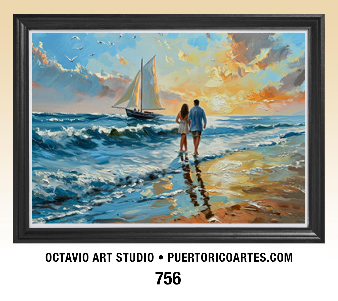 G-756 Pareja en la Playa con Velero