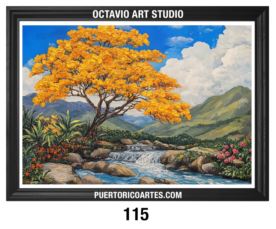 PR-115 Flamboyán Amarillo a orillas del Río con Flores