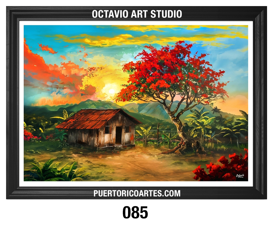 PR-085 Casita de Madera con Flamboyan al Amanecer 1