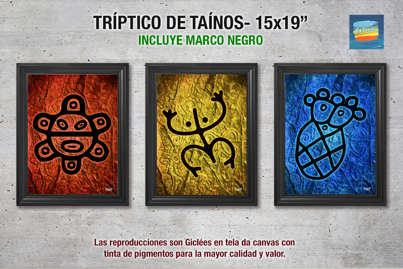 Tríptico de Símbolos Taínos Enmarcado Negro