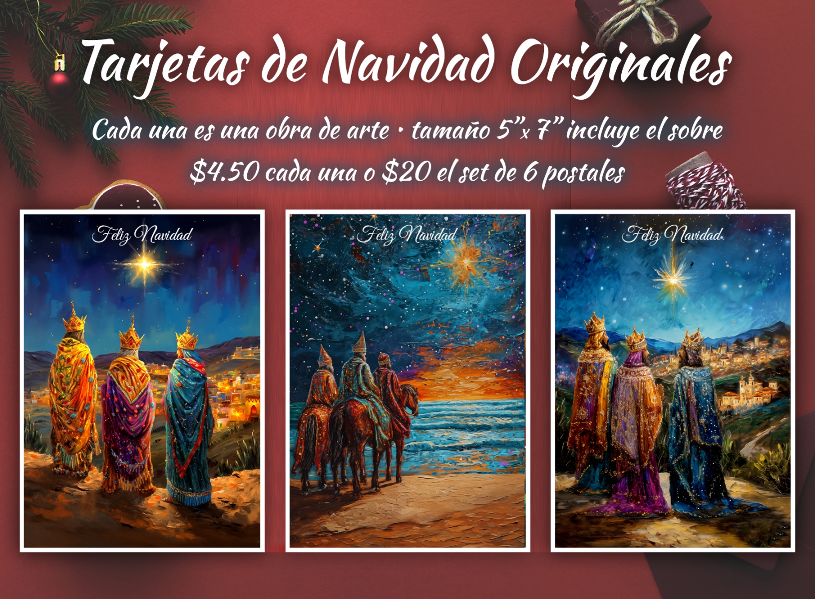T-191 Tarjetas de Navidad Reyes Magos Sabios II (Set de 3)