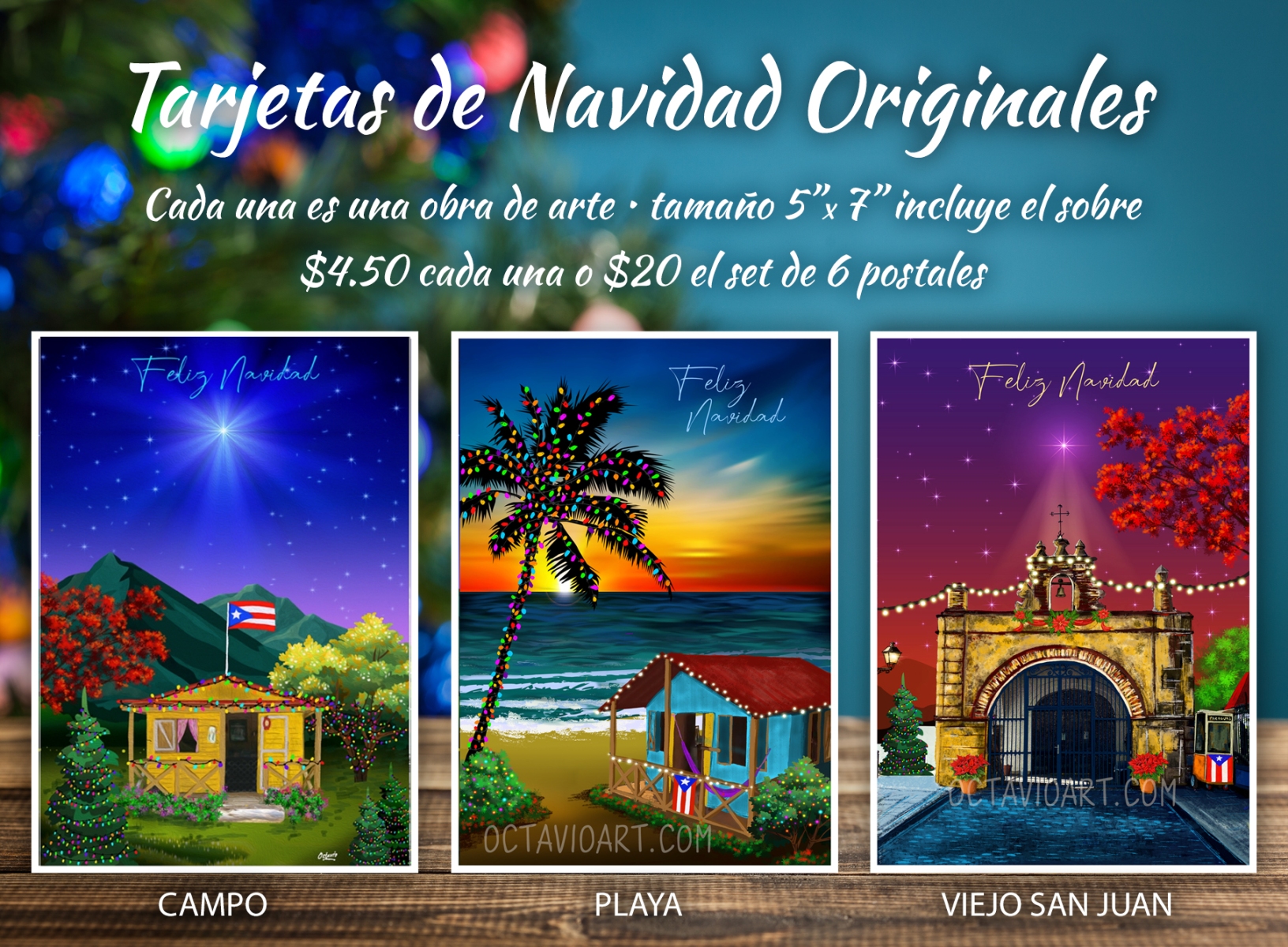 T-192 Tarjetas de Estampas de Navidad de Puerto Rico (Set de 3)