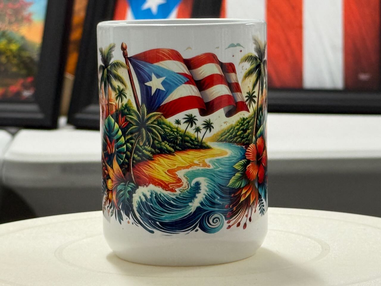 Taza de Cerámica 15oz. - Bandera de Puerto Rico y Playa