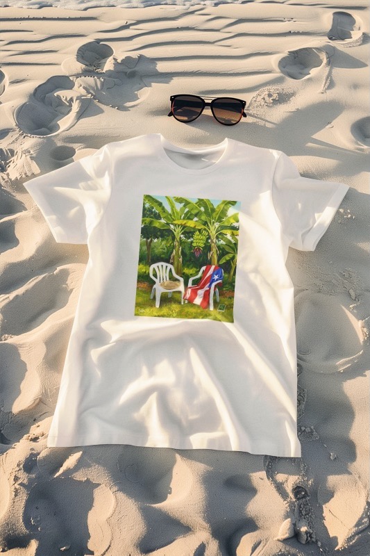 Camiseta (T-Shirt) “Silla y Bandera” – Obra Original Inspirada en la Carátula del Álbum de Bad Bunny - Octavio Art Studio