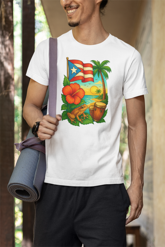 Octavio Art Studio - Camiseta T-Shirt de Collage de Puerto Rico
