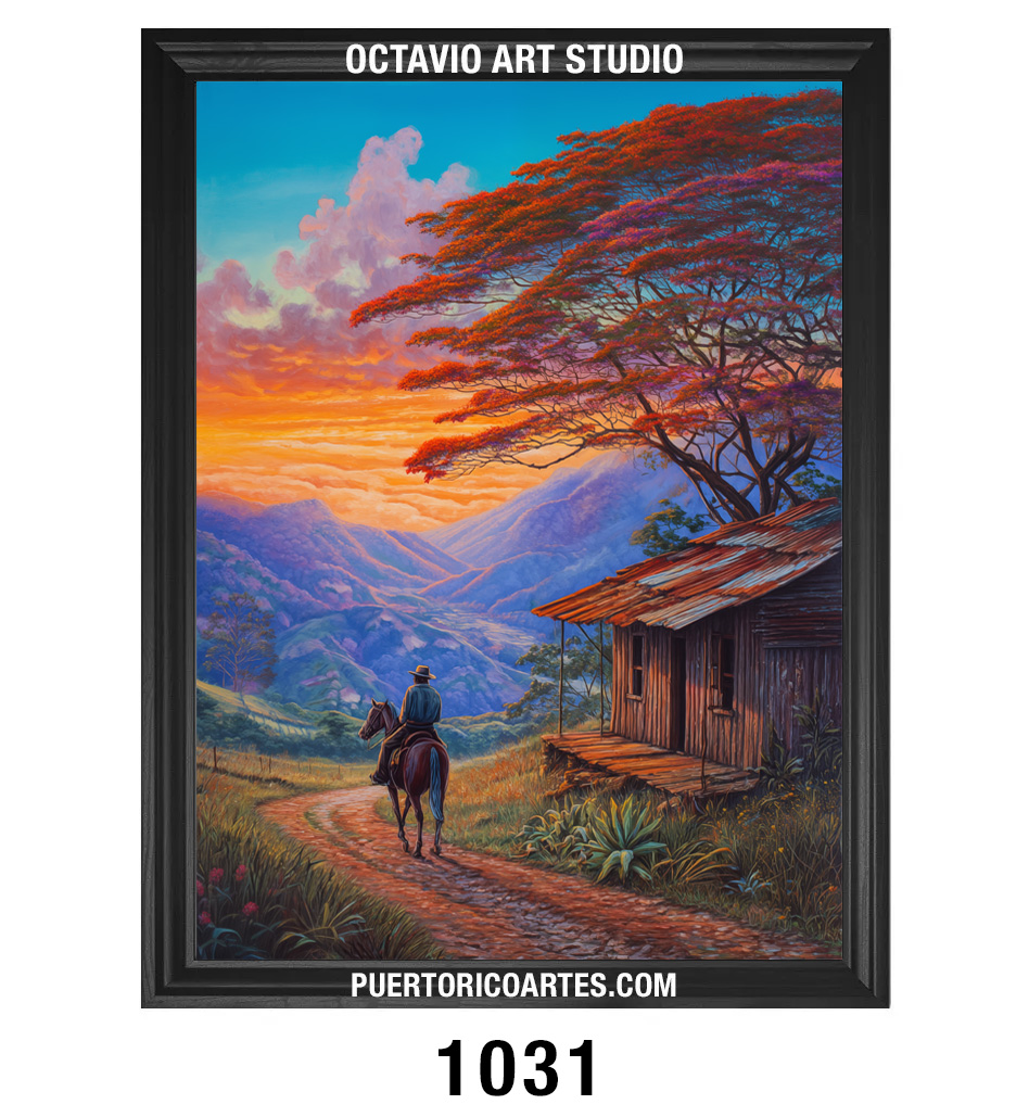PR-1031 A caballo voy en el campo de Puerto Rico (Vertical) - Octavio Art Studio