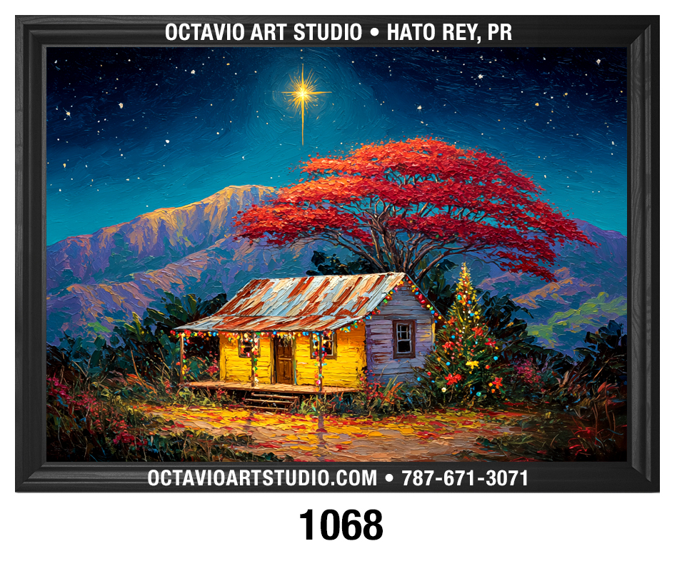 PR-1068 Navidad Boricua casita con flamboyán y estrella