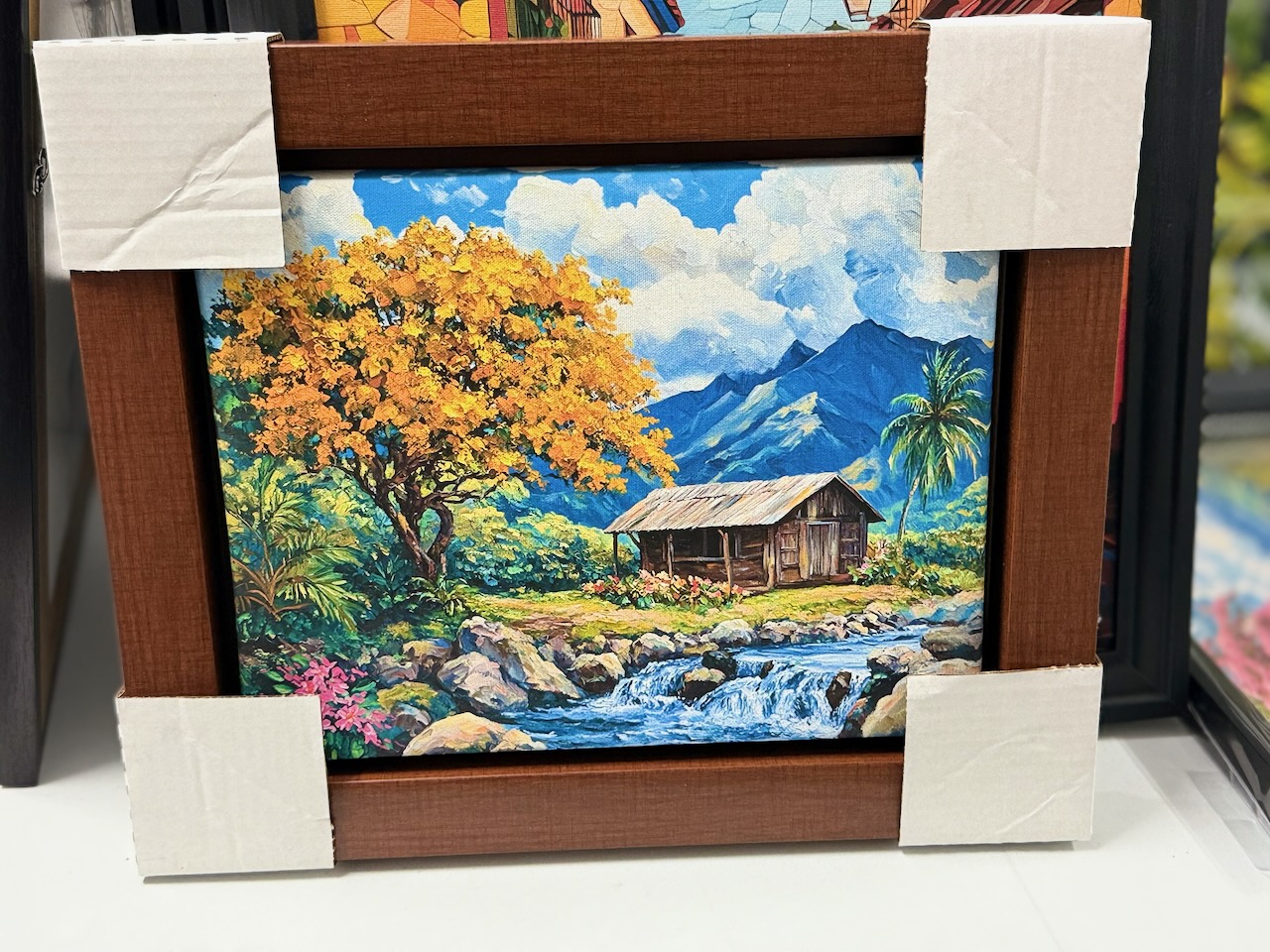 PR-1033 Flamboyán Amarillo, casita y Río - Enmarcado Profesional