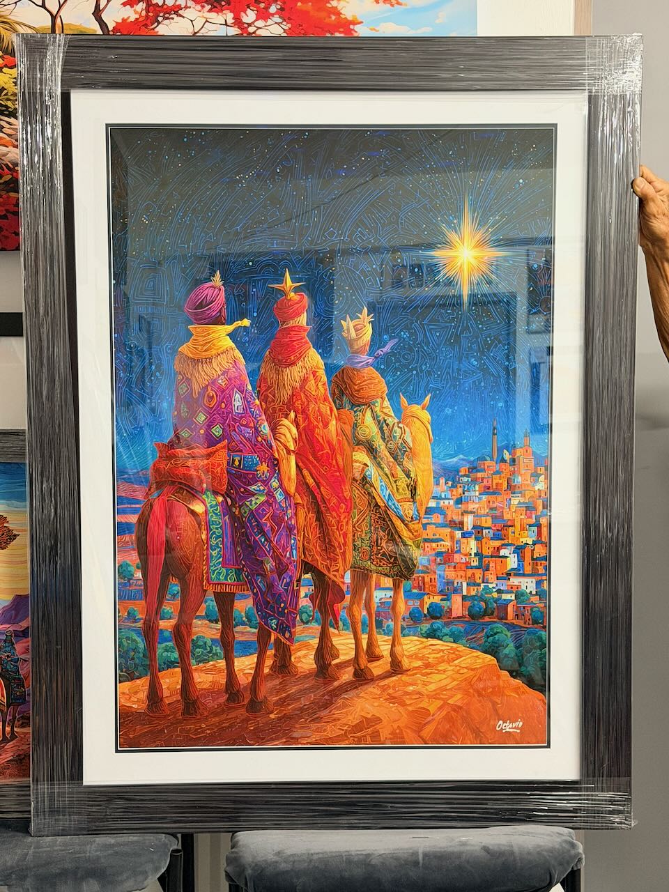 PR-1032 Reyes Magos A Belén - Enmarcado profesional 34"x46" (Vertical)