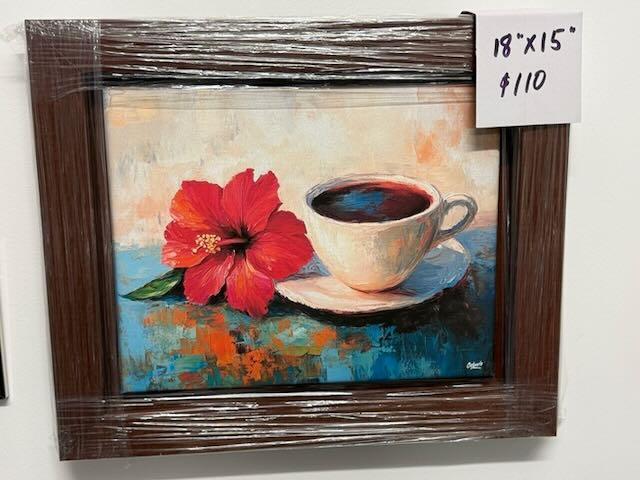 PR-708 Taza de Café con Amapola – Canvas Flotante Enmarcado 18×15″