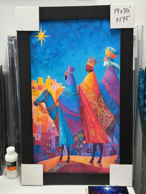 PR-1058 Reyes Magos A Belén D – Enmarcado profesional sin cristal 19"x30" (Vertical)