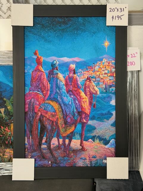 PR-1057 Reyes A Caballo A Belén – Enmarcado profesional sin cristal 20"x31" (Vertical)