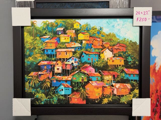 PR-070 Casitas De Colores En La Montaña - Enmarcado profesional de canvas flotante - 28x22"