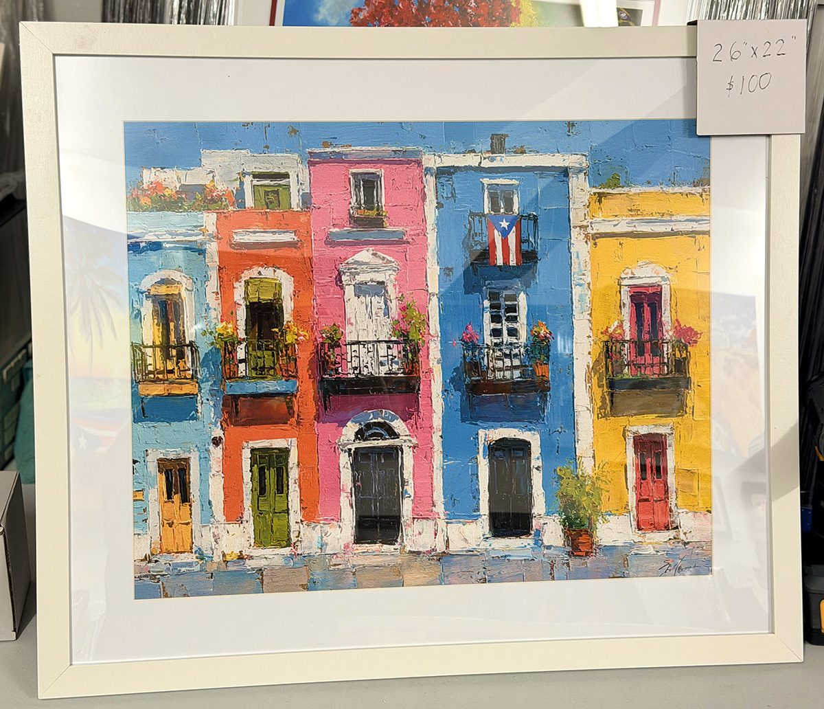 Edificios de Viejo San Juan - Enmarcado económico blanco con acrílico 26x22"