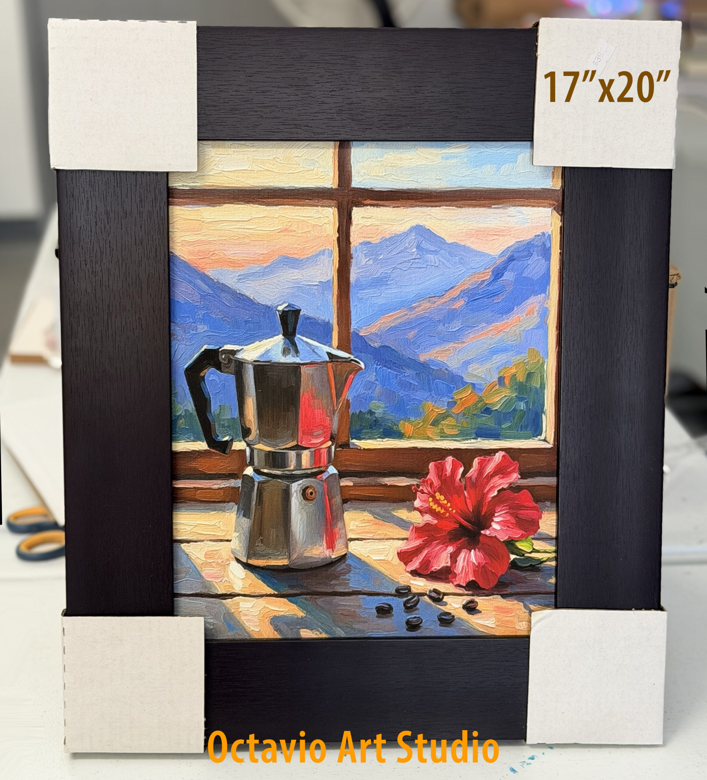 2608 – Greka con Amapola en la Ventana II – Enmarcado Profesional Wengue 17×20″ (Vertical) 2608 – Greka con Amapola en la Ventana II – Enmarcado Profesional Wengue 17×20″ (Vertical)