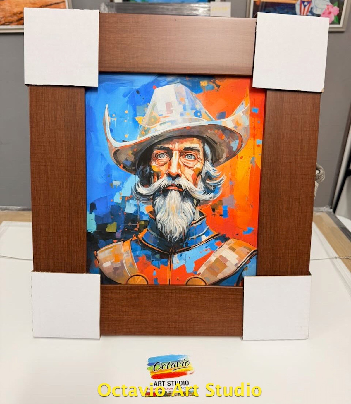 G-131 Perfil de Don Quijote de la Mancha I - Enmarcado profesional 3" color wengue - 16x18"