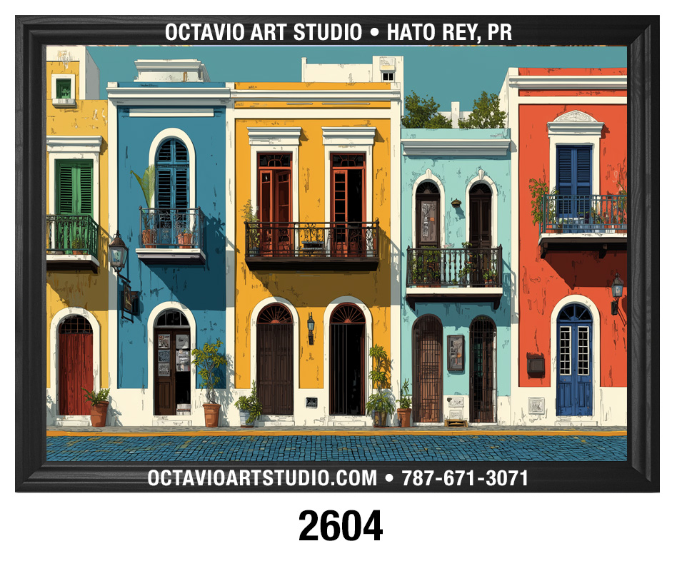 PR-2604 Coloridos Edificios de Viejo San Juan con Balcones y Flores v2