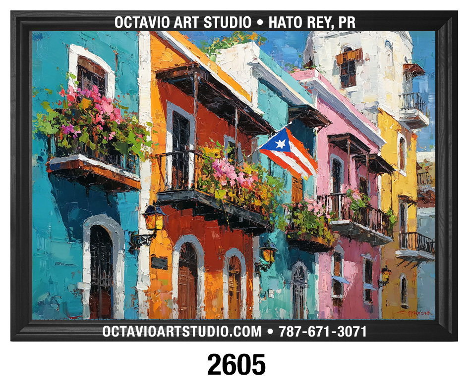 PR-2605 Coloridos Edificios de Viejo San Juan con Balcones y Flores v1