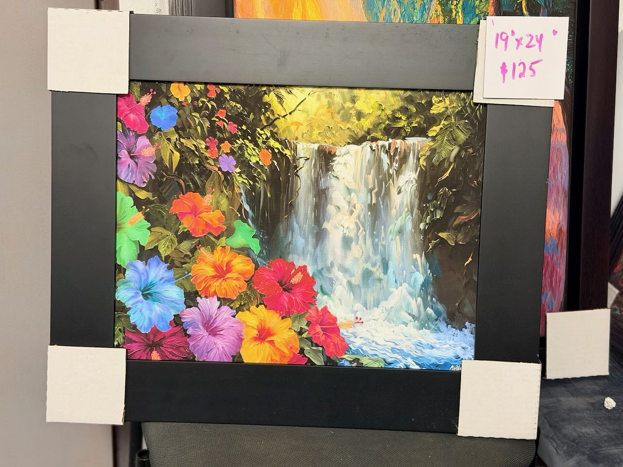 PR-069 Cascada con Amapolas 1 (Rainbow edition) - Enmarcado profesional 3" negro - 19x24"