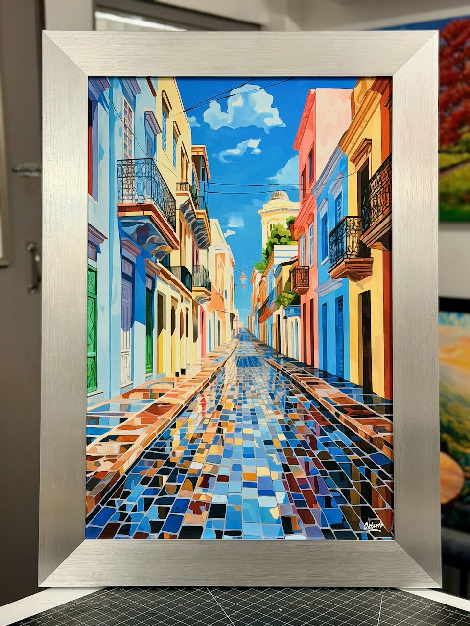 PR-313 Coloridas Calles de Viejo San Juan v4 (Vertical) - Enmarcado profesional silver 35x25"