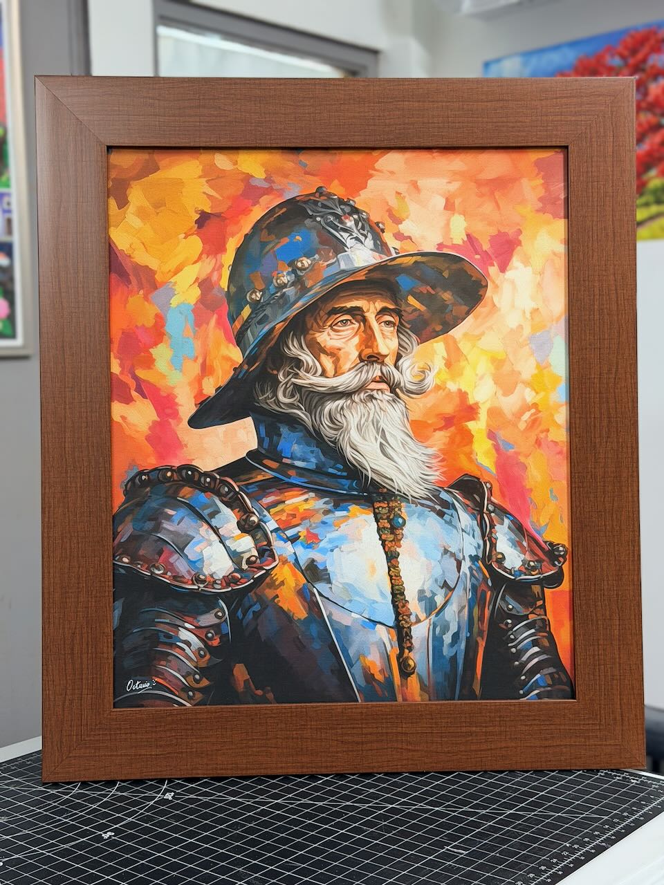 G-130 Perfil De Don Quijote De La Mancha II - Tamaño 23x29" con enmarcado profesional color walnut