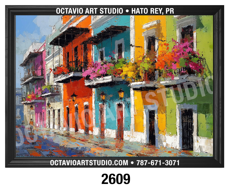 PR-2609 Coloridos Edificios de Viejo San Juan con Balcones y Flores v2